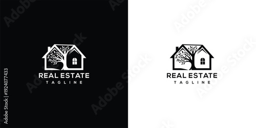 Real Estate Logo House and Tree Emblem.