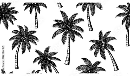 Vintage Hand Drawn Palm Tree Seamless Tropical Pattern Vector