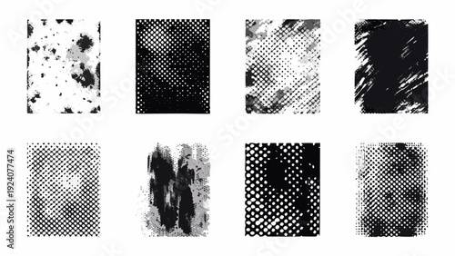 Abstract collection of distressed textured and monochrome rectangular shapes