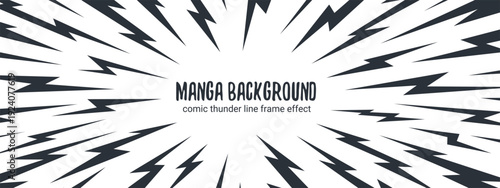 Thunder cartoon radial and comic background anime with vector manga burst. Line action graphic and design pop lightening with bright bg power. Flash comic background and bolt thunder shout.