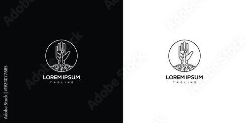 Hand and Plant Logo Growth Nature Care Support Organic.