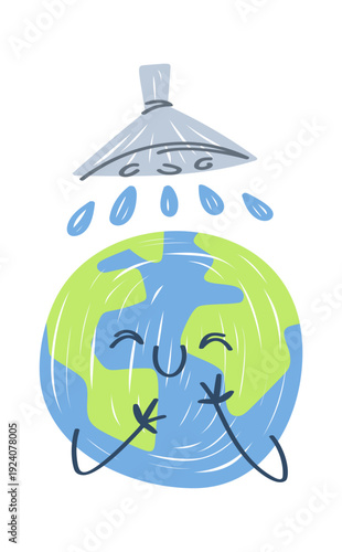 Cute planet earth taking shower