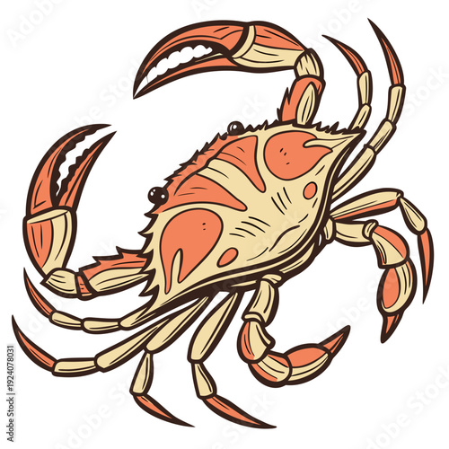 A cartoon crab with orange and yellow shell