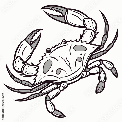 A black and white drawing of a crab