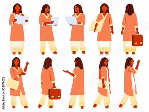 Diverse set of women in traditional indian attire posing in various stances