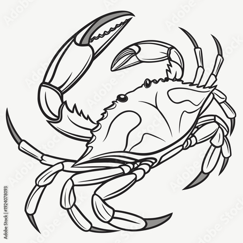 A black and white drawing of a crab