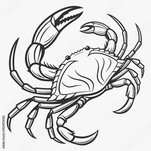 A black and white drawing of a crab