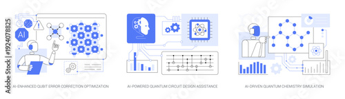 AI Solutions in Quantum Computing abstract concept vector illustrations.