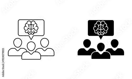 group of people with brain speech bubble for brainstorming and collective intelligence icon vector
