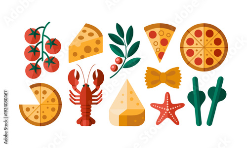 Italian cuisine elements flat vector collection vector illustration, easily editable