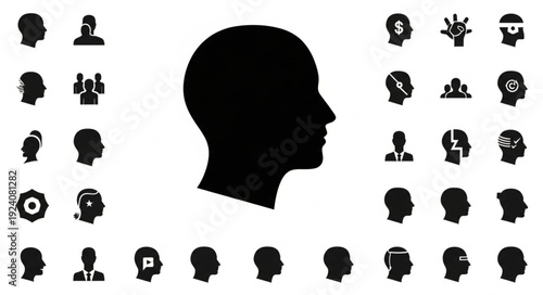 Human Head Silhouette Icons Collection Representing Thoughts And Ideas.