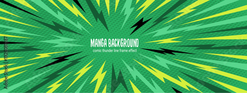 Thunder vector line and comic background cartoon with radial manga anime. Burst lightning motion and star power bright with action black element. Splash comic background and shout thunder.