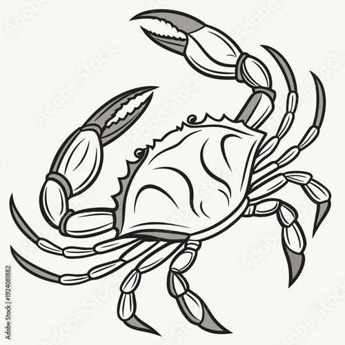 A black and white drawing of a crab