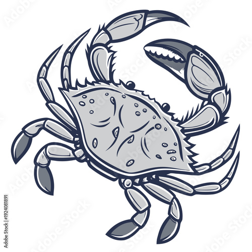 A blue and white drawing of a crab