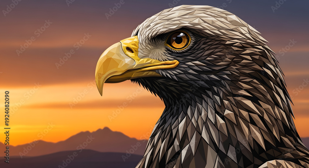 Obraz premium Contemporary wildlife artwork, close-up eagle with faceted feathers