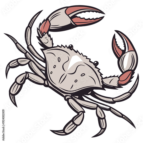 A cartoon crab with red claws and a beige body