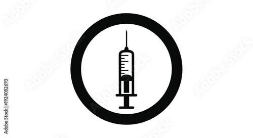 Simple black icon depicting a syringe within a circular border
