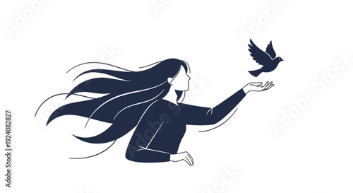 woman releasing a bird into the sky, symbolizing freedom and hope