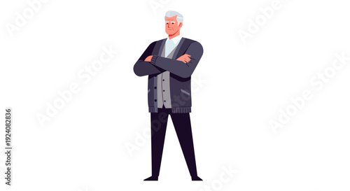 Elderly businessman with folded arms, professional attire