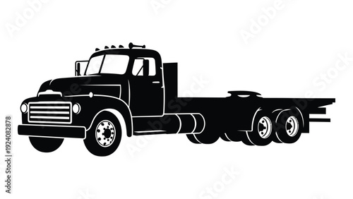 A black and white image of a truck isolated on white background, Vector