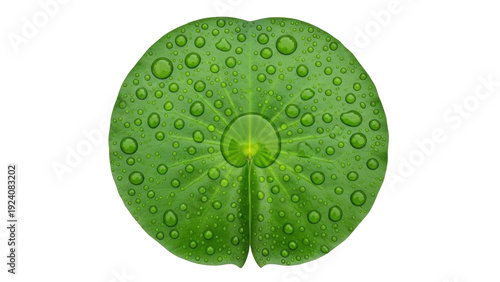 Billede på lærred Isolated, close-up wet green lily pad with water drops, botanical foliage and ve