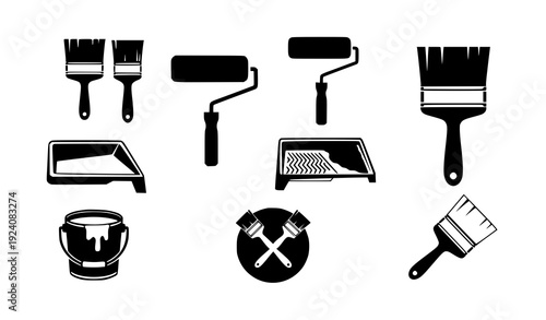 Paint Tools Icon Set – Paint Brush and Roller Vector Illustration