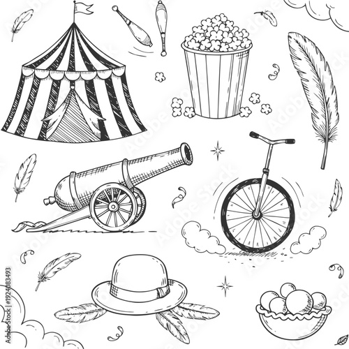Hand-Drawn Circus Carnival Elements Collection