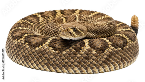 Cuadro en lienzo Isolated Rattlesnake Coiled Ready to Strike, Venomous Wild Reptile with Scale Pa