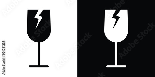 Fragile glass icon with a crack symbol for delicate items. Universal shipping sign for handle with care, perfect for packaging design, mail labels, and breakable goods transportation marks.