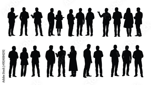 A group of people standing in two rows isolated on white background, Vector