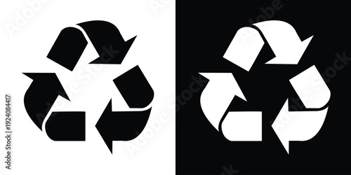 Universal recycling symbol with three chasing arrows in a triangular loop. Classic eco-friendly icon for sustainability, environmental waste management, and green packaging labels.