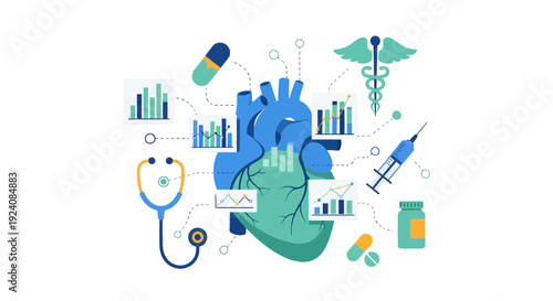 Cardiology Data Analysis & Heart Health Monitoring. Medical Diagnostics, Digital Healthcare Technology & Cardiovascular Research.