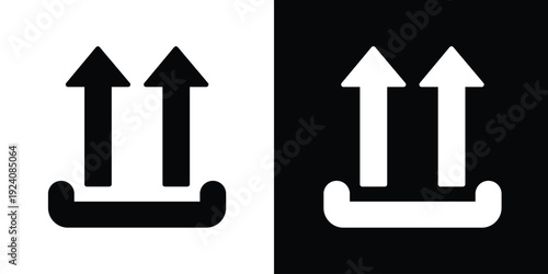 Standard this side up shipping mark with two upward arrows and a base line. Universal logistics icon for correct box orientation, essential for package delivery and warehouse storage safety.