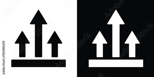 Standard this side up shipping mark with three upward arrows and a base line. Universal logistics icon for correct box orientation, essential for package delivery and warehouse storage safety.