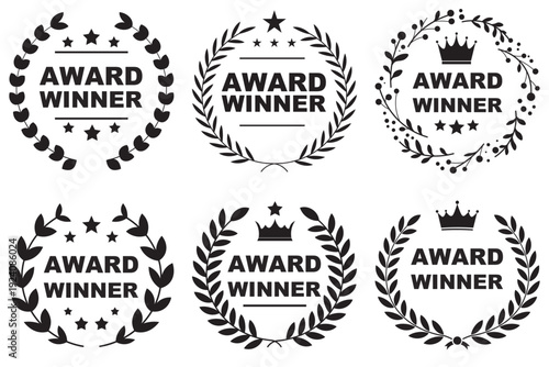 Laurel wreath badges premium vector, isolated on white background. PNG set icon.