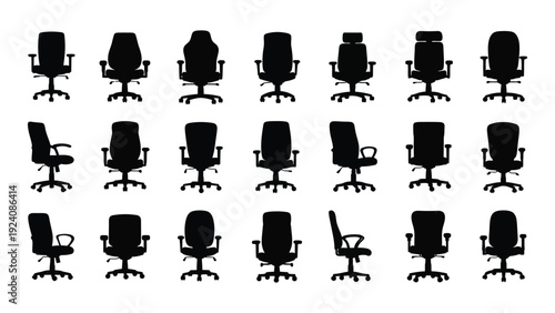 A collection of office chair silhouettes on a white background isolated on white background, Vector