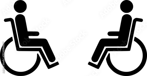Two black silhouette icons of a person in a wheelchair side by side on a white background accessibility
