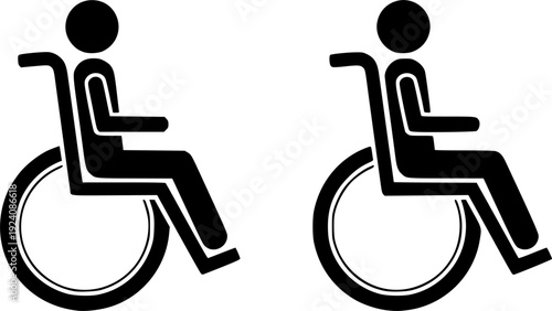 Two black silhouette icons of a person in a wheelchair side by side on a white background accessibility
