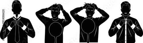 Set of Professional Men Silhouettes Getting Ready Dressing Up and Grooming Vector Illustration