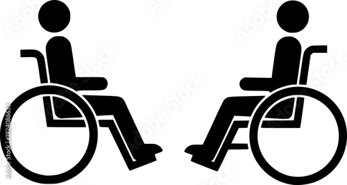 Two black silhouette icons of a person in a wheelchair side by side on a white background accessibility
