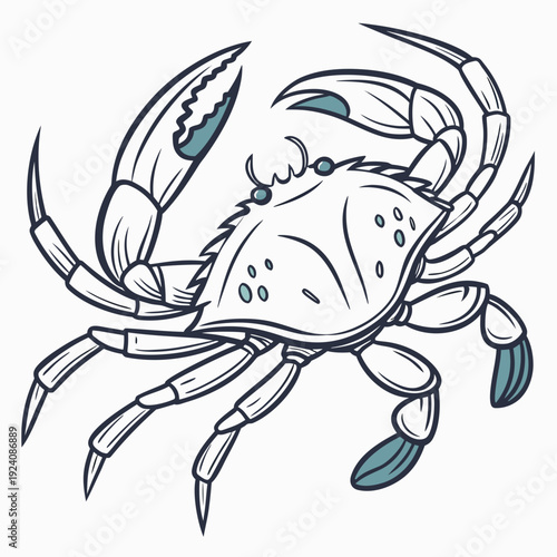 A crab with blue claws and spots on its body