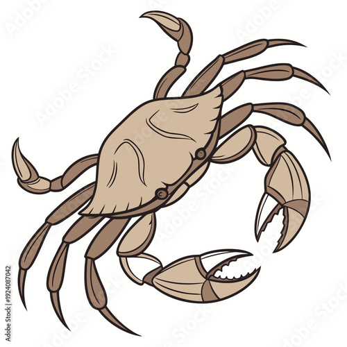 A cartoon crab with brown claws and legs