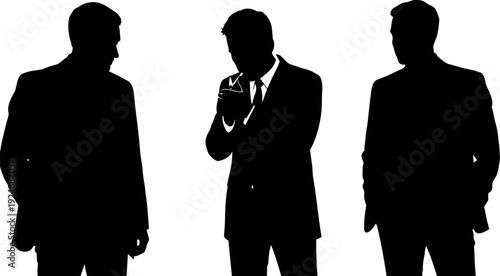 Silhouettes of Men in Business Suits, Formal Professional Gentlemen Set, Isolated Flat Art