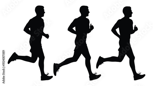 Three men running in a line isolated on white background, Vector
