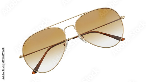 Φωτογραφία Isolated aviator sunglasses with gold frame and brown lenses for eye protection