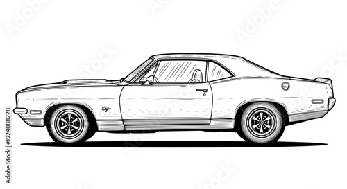 Muscle Car Engraving Sketch Vector – Vintage Etching Style