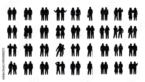 A large group of people in various poses and outfits isolated on white background, Vector