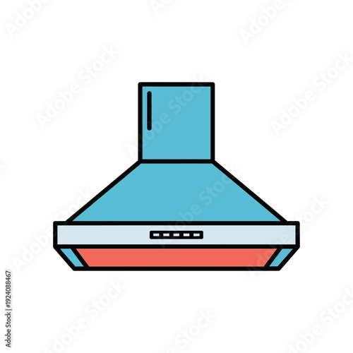 Modern kitchen range hood with a sleek and stylish design in blue and red tones