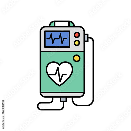 Portable medical device displaying heartbeat and heart icon on screen