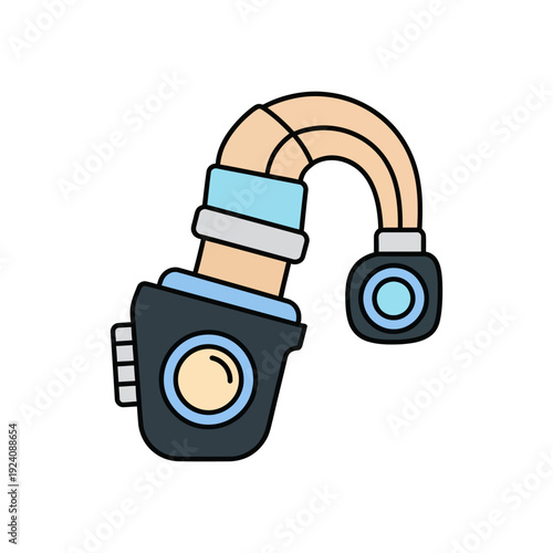 Illustration of a stylized headphone with a belt clip attachment